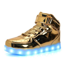 Load image into Gallery viewer, Led Children Shoes USB Charging Basket Shoes With Light Up Kids Casual Boys&amp;Girls Luminous Sneakers Gold silver - nevaehshalo
