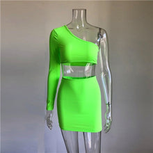 Load image into Gallery viewer, women  one shoulder orange and green two pieces sets sexy tops and skirts - nevaehshalo
