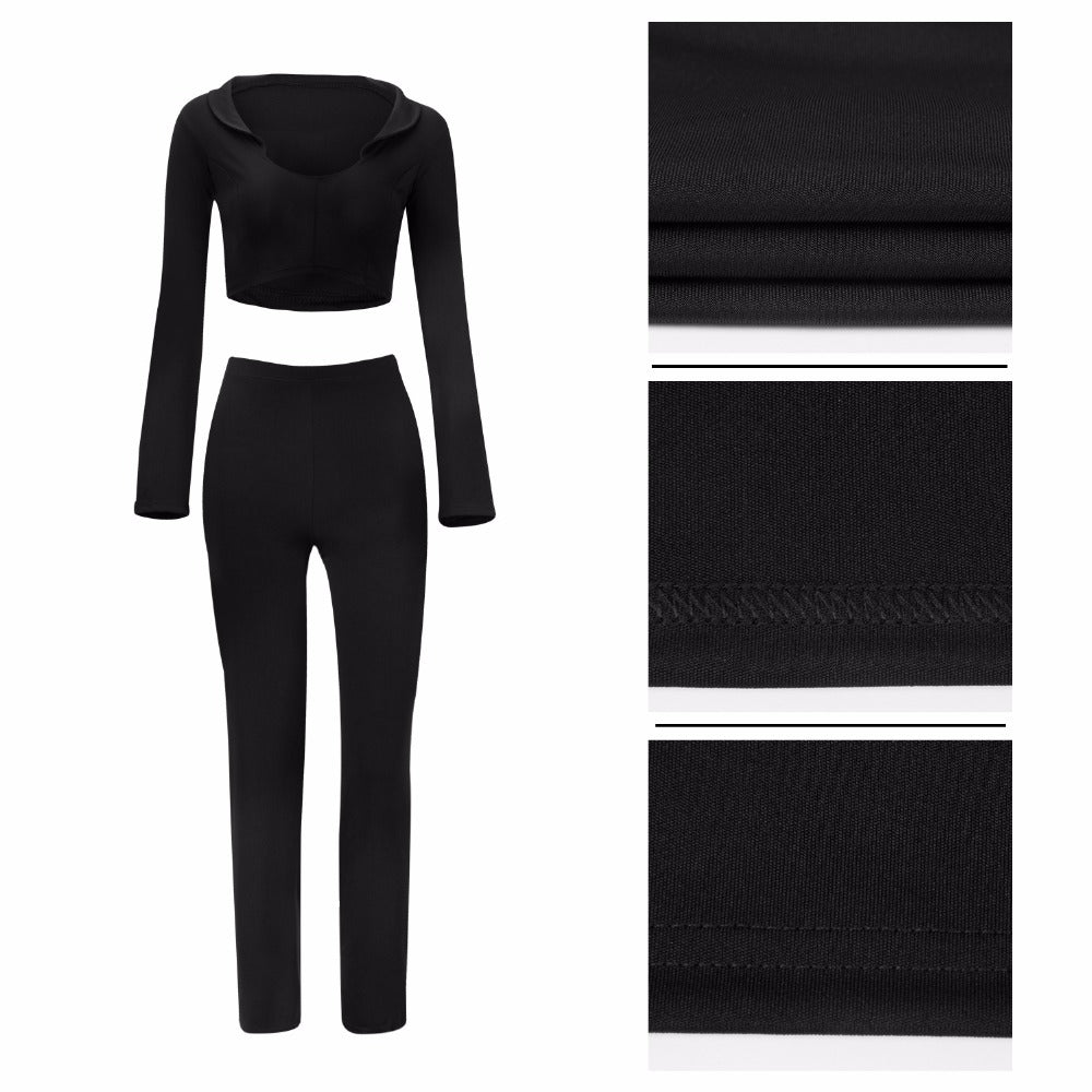 two piece set Women tracksuit  Top Tight cropped tops Long Pant