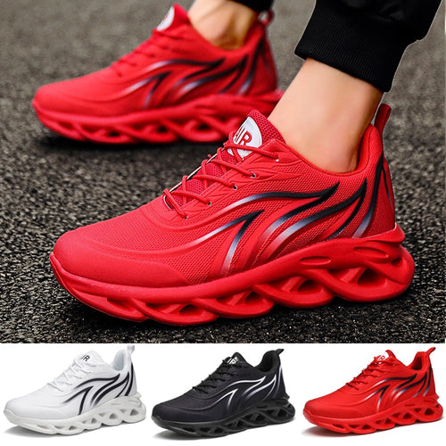 Men's Flame Printed Sneakers Flying Weave Sports Shoes Comfortable Running Shoes Outdoor Men Athletic Shoes - nevaehshalo