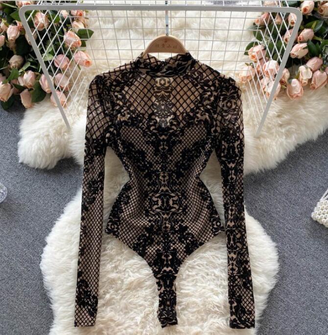 All-In-One Sexy See-Through Long-Sleeved Leopard-Print