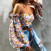 Load image into Gallery viewer, Elegant Floral Print Strapless Chiffon  Fashion Women Off Shoulder Halter Sexy Blouse
