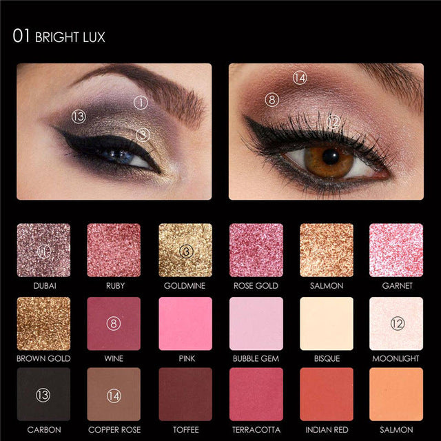 FOCALLURE 18 Colors Palette Shimmer Matte Pigment Eye Shadow Cosmetics Mineral Nude Glitter Eye Makeup Beauty - nevaehshalo