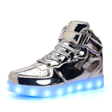 Load image into Gallery viewer, Led Children Shoes USB Charging Basket Shoes With Light Up Kids Casual Boys&amp;Girls Luminous Sneakers Gold silver - nevaehshalo
