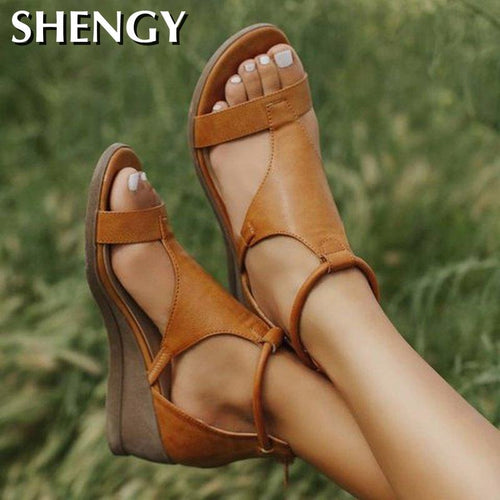 Woman  Sandals Mid Heels Wedges Shoes Woman - nevaehshalo