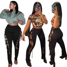 Load image into Gallery viewer, New American Style Women&#39;s High Waist Solid Color Lace Hollow Pencil Pants
