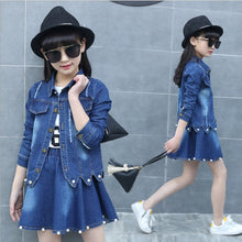 Load image into Gallery viewer, Children Clothing Set Boutique Outfits Long Sleeve Denim Jacket Beaded Denim Skirt Two Piece Teenage Girls Clothes 10 12 Years - nevaehshalo
