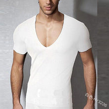 Load image into Gallery viewer, Wepbel Deep V Short Sleeve T-shirt Men&#39;s Sports Large V-neck Slim Tight T-shirt Solid Color Plus Size Tops Summer Men Tops - nevaehshalo
