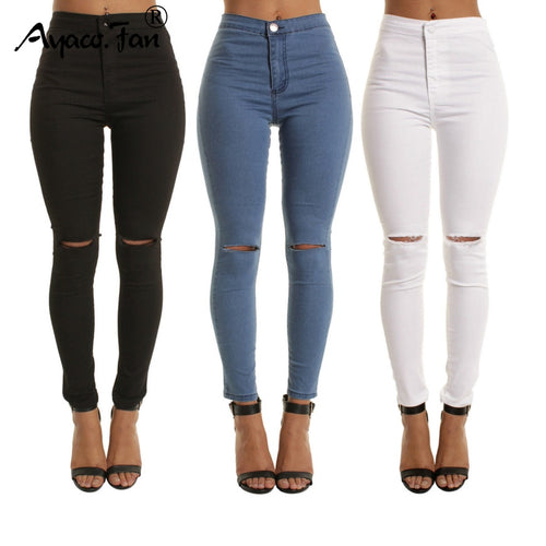 Women Hole Skinny Ripped Jeans  Cool Denim High Waist - nevaehshalo