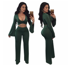 Load image into Gallery viewer, two piece set Women tracksuit  Top Tight cropped tops Long Pant
