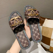 Load image into Gallery viewer, Women Sandals Summer Metal Button Letter Decoration Flat Beach Shoe
