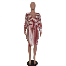 Load image into Gallery viewer, Women  Striped Shirt Dress With Sashes Side High Slit
