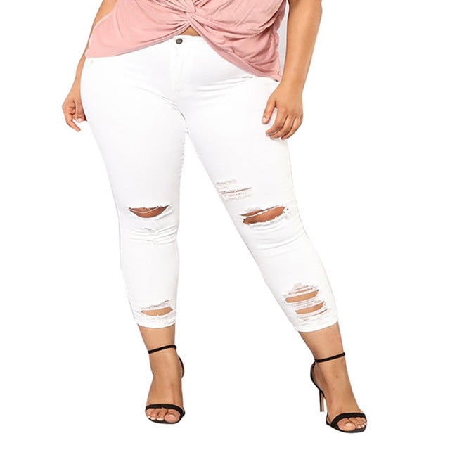 Sexy Women Destroyed Jeans Skinny Hole Pants High Waist Stretch Jeans Slim Pencil Trousers - nevaehshalo