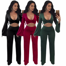 Load image into Gallery viewer, two piece set Women tracksuit  Top Tight cropped tops Long Pant
