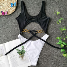 Load image into Gallery viewer, Vigorashely Sexy Tied Chain Swimwear Women Vintage One Piece Swimsuit - nevaehshalo
