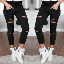 Load image into Gallery viewer, Skinny Jeans Women Denim Pants Holes Destroyed Knee Pencil Pants Casual Trousers Black White Stretch Ripped Jeans - nevaehshalo
