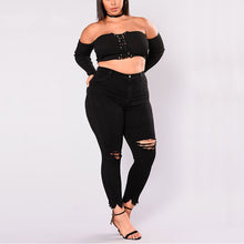 Load image into Gallery viewer, Women Holes Plus Size Jeans Pants Skinny Elastic Pencil Pants Mid Waist Black Jeans Woman Casual Spring 2-7XL Trousers - nevaehshalo
