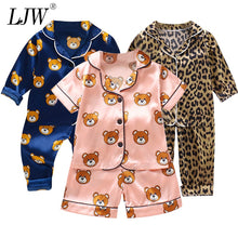 Load image into Gallery viewer, LJW Children&#39;s pajamas set Baby suit Kids Clothes Toddler Boys Girls Ice silk satin Tops Pants Set home Wear Kids pajamas - nevaehshalo
