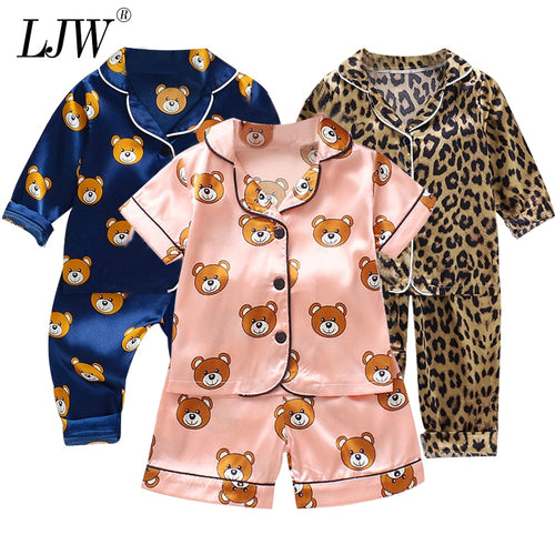 LJW Children's pajamas set Baby suit Kids Clothes Toddler Boys Girls Ice silk satin Tops Pants Set home Wear Kids pajamas - nevaehshalo