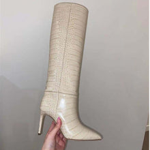 Load image into Gallery viewer, Candy Color Sexy Crocodile Leather Knee-Length High Boots Pointed Toe
