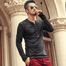 Load image into Gallery viewer, Brand Designer Men Cotton Vintage Henry T Shirts Casual Long Sleeve High quality Men old color Cardigan T shirt - nevaehshalo
