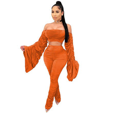 Load image into Gallery viewer, Spring Summer Two Piece Set Women Solid One Shoulder Shirring 2 Piece Sets Pant Suits Club Outfits Streetwear Wholesale Items - nevaehshalo
