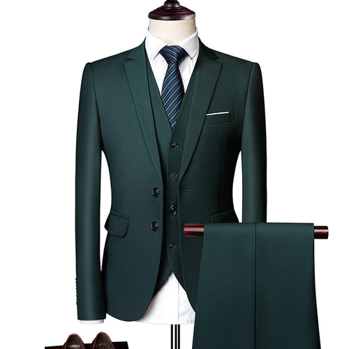 Wedding Prom Suit Green Slim Fit Tuxedo Men Formal Business Work Wear Suits 3Pcs Set (Jacket+Pants+Vest) - nevaehshalo