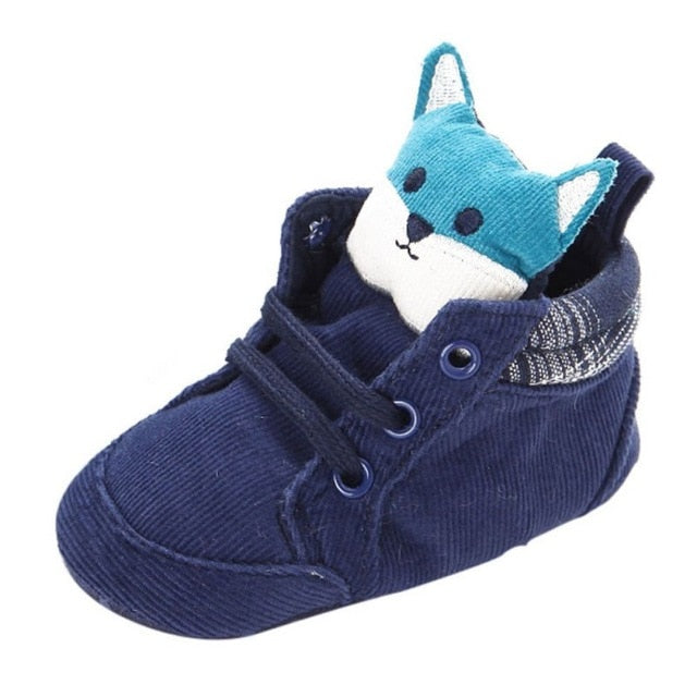 Kid Boy Girl Fox Head Lace Cotton Cloth First Walker Anti-slip Soft Sole Toddler Sneaker 1 Pair - nevaehshalo