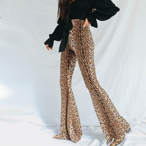 Winter Leopard Print Flare Pants Women Fashion Animal Print High Waist Pants Sexy Streetwear Trousers Women - nevaehshalo