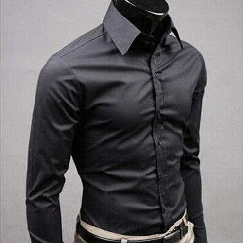 Men Shirt Long Sleeve Fashion Mens Casual Shirts Cotton Solid Color Business Slim Fit Social Camisas Masculina - nevaehshalo