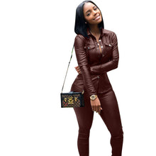 Load image into Gallery viewer, Sexy Two Piece Set Women Plus Size PU Leather Long Sleeve Top
