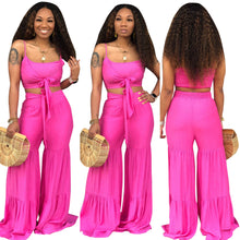 Load image into Gallery viewer, Sexy 2 Piece Set Women Crop Top and Wide Leg Pant Summer Clothing Club Outfits Plus Size Two Pcs Matching Sets - nevaehshalo
