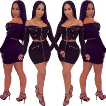 Load image into Gallery viewer, 2 Piece Set Women Long Sleeve Belt Top And Skirt Set - nevaehshalo
