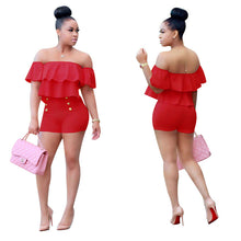 Load image into Gallery viewer, Women  Two Pieces Set Women Ruffles Crop Top And Shorts Bodycon Bodysuit - nevaehshalo
