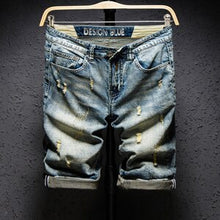 Load image into Gallery viewer, Summer Fashion Brand Design Blue Men Streetwear Ripped Bermuda Jeans Short - nevaehshalo
