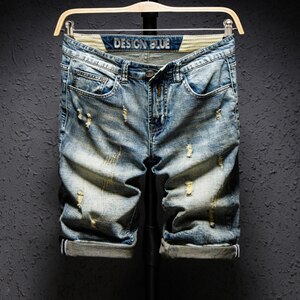 Summer Fashion Brand Design Blue Men Streetwear Ripped Bermuda Jeans Short - nevaehshalo