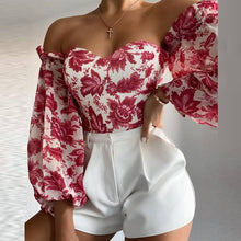 Load image into Gallery viewer, Elegant Floral Print Strapless Chiffon  Fashion Women Off Shoulder Halter Sexy Blouse
