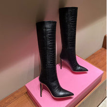 Load image into Gallery viewer, Candy Color Sexy Crocodile Leather Knee-Length High Boots Pointed Toe
