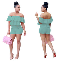 Load image into Gallery viewer, Women  Two Pieces Set Women Ruffles Crop Top And Shorts Bodycon Bodysuit - nevaehshalo
