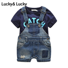 Load image into Gallery viewer, Bebes Newborn clothes cotton letter printed t-shirt with demin overalls baby boys clothes summer children clothing - nevaehshalo
