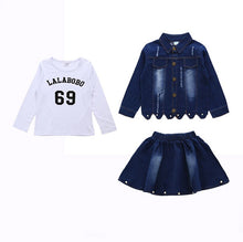 Load image into Gallery viewer, Children Clothing Set Boutique Outfits Long Sleeve Denim Jacket Beaded Denim Skirt Two Piece Teenage Girls Clothes 10 12 Years - nevaehshalo
