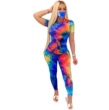 Load image into Gallery viewer, Tie-Dye Two Piece Set Women Summer Clothes Casual Sportswear 2 Piece Outfit for Women Sweat Suit Short Sleeve Top and Shorts Set include Mask - nevaehshalo
