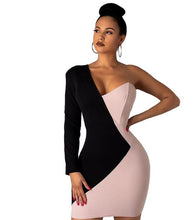 Load image into Gallery viewer, Women  One Shoulder V-neck Sexy Splicing Above Knee Mini Dress
