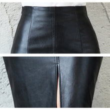 Load image into Gallery viewer, Black PU Leather Skirt Women New Midi Sexy High Waist  Split - nevaehshalo
