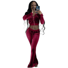 Load image into Gallery viewer, Women Outdoor Casual Sports Solid Velvet Two Piece Set Top and  Pants
