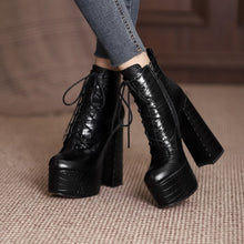 Load image into Gallery viewer, Women Ankle Boots Cross-Tied Platforms Genuine Leather High Heels
