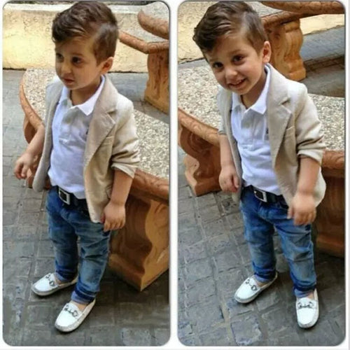 Arrival boys clothes set 3 pcs jacket + T + jeans kids European style loose-fitting costumes children's clothing - nevaehshalo