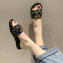 Load image into Gallery viewer, Women Sandals Summer Metal Button Letter Decoration Flat Beach Shoe
