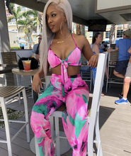 Load image into Gallery viewer, Sexy Beach Style 2 piece Women Set Print Halter Strapless Long Pant Bodycon Set - nevaehshalo
