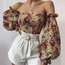 Load image into Gallery viewer, Elegant Floral Print Strapless Chiffon  Fashion Women Off Shoulder Halter Sexy Blouse
